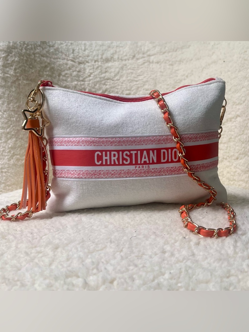 Dior Terry Upcycled Beauty to Crossbody Bag with removable chain and charms